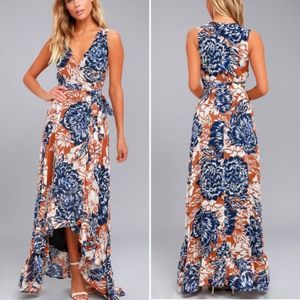 Lulu's Desert Trip Rust Orange Floral Wrap Dress